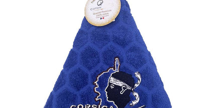 Essuie main rond en éponge Tissage Jacquard Tête de Maure Corsica bleu royal Qualité Premium