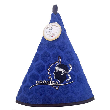 Essuie main rond en éponge Tissage Jacquard Tête de Maure Corsica bleu royal Qualité Premium