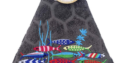 Essuie main rond en éponge Tissage Jacquard sardines quartz gris anthracite Qualité Premium