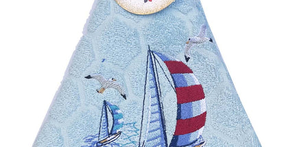 Essuie main rond en éponge Tissage Jacquard Voilier et Mouette bleu ciel Qualité Premium