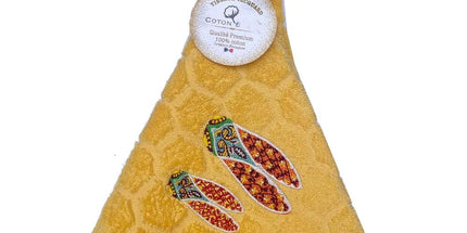 Essuie main rond en éponge Tissage Jacquard cigale jaune Qualité Premium