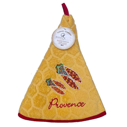 Essuie main rond en éponge Tissage Jacquard cigale jaune Qualité Premium