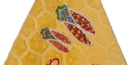 Essuie main rond en éponge Tissage Jacquard cigale jaune Qualité Premium