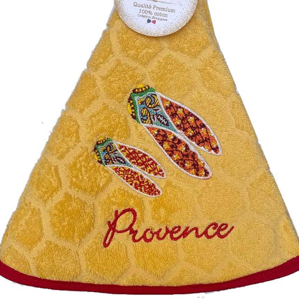 Essuie main rond en éponge Tissage Jacquard cigale jaune Qualité Premium