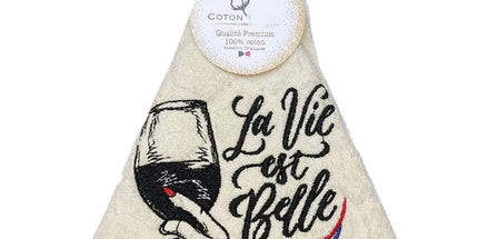 Essuie main rond en éponge Tissage Jacquard écru La vie est belle Qualité Premium