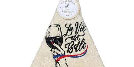 Essuie main rond en éponge Tissage Jacquard écru La vie est belle Qualité Premium