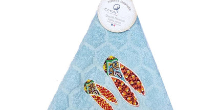 Essuie main rond en éponge Tissage Jacquard cigale bleu ciel Qualité Premium