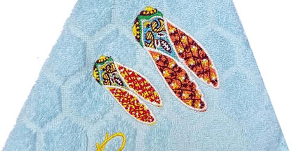 Essuie main rond en éponge Tissage Jacquard cigale bleu ciel Qualité Premium
