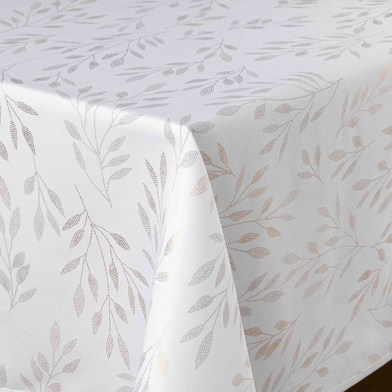 Nappe rectangle Lonigold blanc et or Anti tache et Infroissable 240 cm X 150 cm