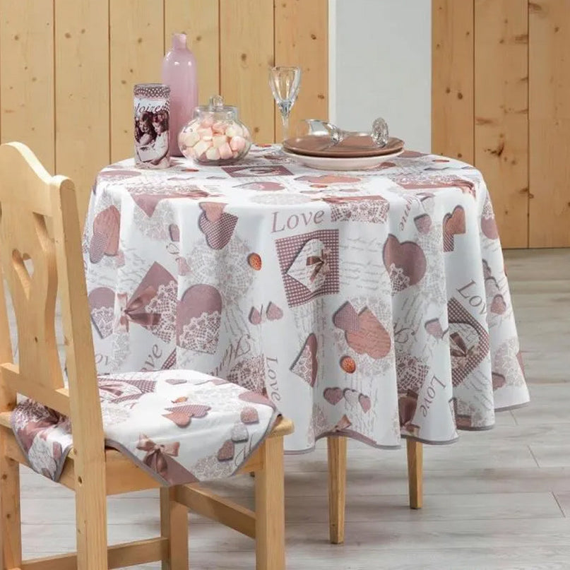 Nappe ronde polyester 180 cm cosy home coeur love antitache infroissable