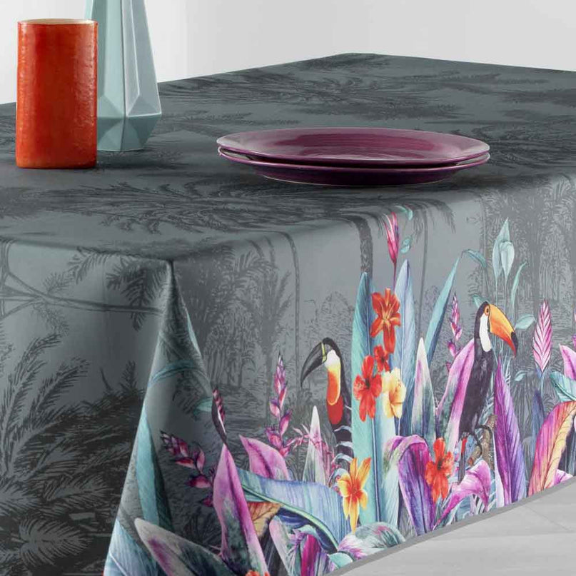 Nappe rectangle 2m40 x 1m50 T 2219 Toucan gris Anti tache et infroissable
