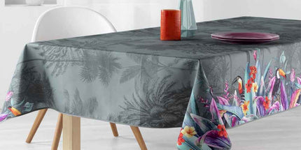 Nappe rectangle 2m40 x 1m50 T 2219 Toucan gris Anti tache et infroissable