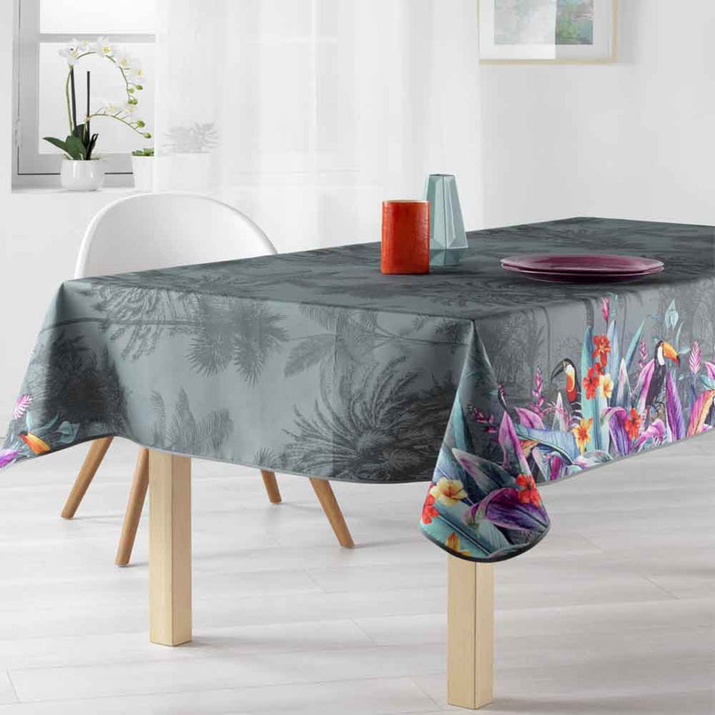 Nappe rectangle 2m40 x 1m50 T 2219 Toucan gris Anti tache et infroissable