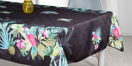 Nappe Ovale TX 57 V1 Tropical - Perroquets Multicolores 2m40 x 1m48, Antitache et Sans Repassage