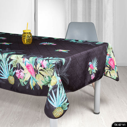Nappe Ovale TX 57 V1 Tropical - Perroquets Multicolores 2m40 x 1m48, Antitache et Sans Repassage