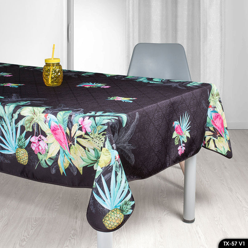 Nappe Ovale TX 57 V1 Tropical - Perroquets Multicolores 2m40 x 1m48, Antitache et Sans Repassage
