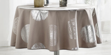 Nappe ronde polyester 1m60 Taupe et Argent Réf 105510 Antitache infroissable