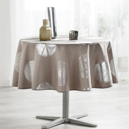 Nappe ronde polyester 1m60 Taupe et Argent Réf 105510 Antitache infroissable