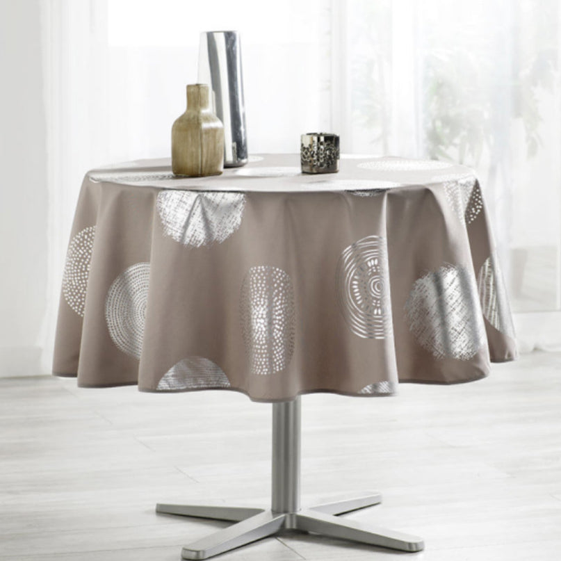 Nappe ronde polyester 1m60 Taupe et Argent Réf 105510 Antitache infroissable