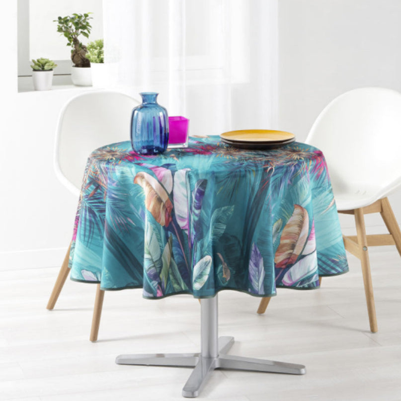 Nappe ronde motif feuille multicolore 1m60 Référence T2301 Antitache Infroissable
