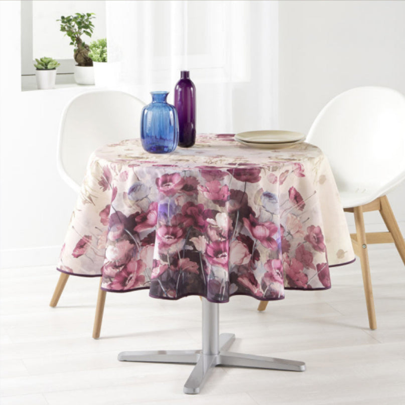 Nappe ronde motif fleurs 1m60 Référence T 2303 V1 Antitache Infroissable