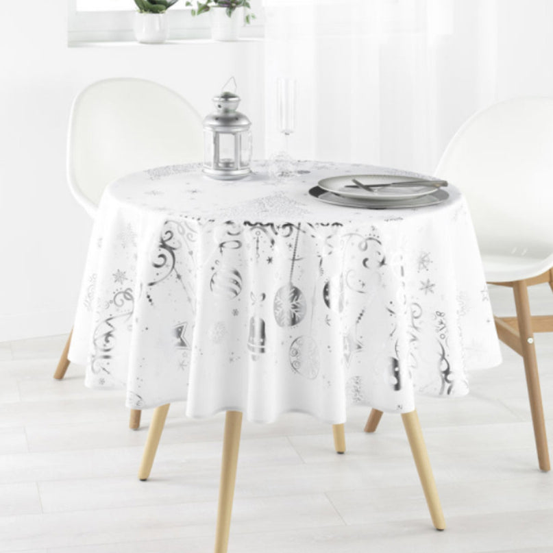Nappe Ronde de NOEL Blanche Référence 2012 Anti tache Infroissable 1m60