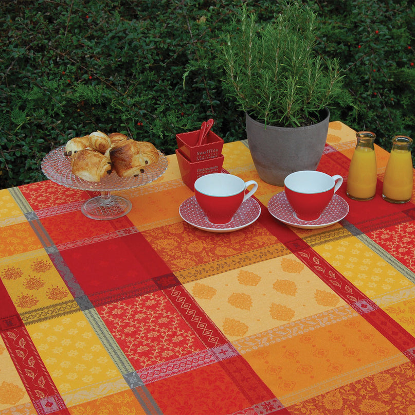 Nappe Rectangle Coton Jacquard Téflon Valescure Rouge 3m50 x 1m80 Anti-Tache