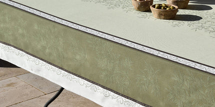 Nappe Provençale Rectangulaire Coton Jacquard Téflon Olives Vertes Double Bordure 2m x 1m60