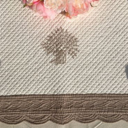 Chemin de table boutis brodé lavande coton lavender écru stuck 1m50 x 50 cm