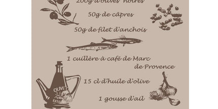 Torchon rectangle coton tissé jacquard Recette Tapenade Lino 50 cm X 70 cm