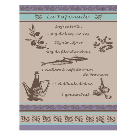 Torchon rectangle coton tissé jacquard Recette Tapenade Lino 50 cm X 70 cm