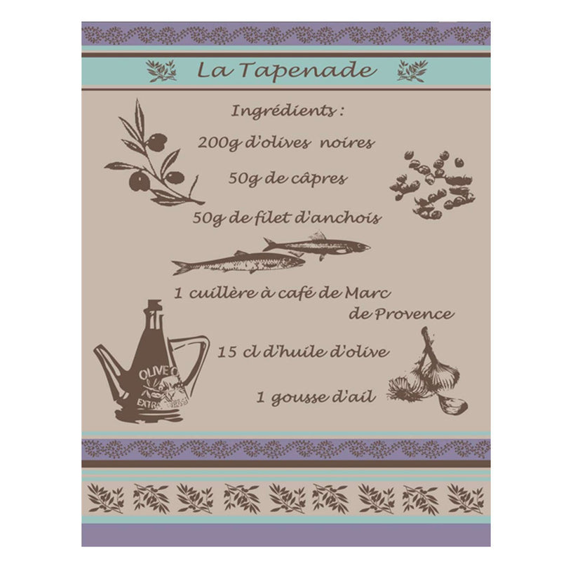 Torchon rectangle coton tissé jacquard Recette Tapenade Lino 50 cm X 70 cm