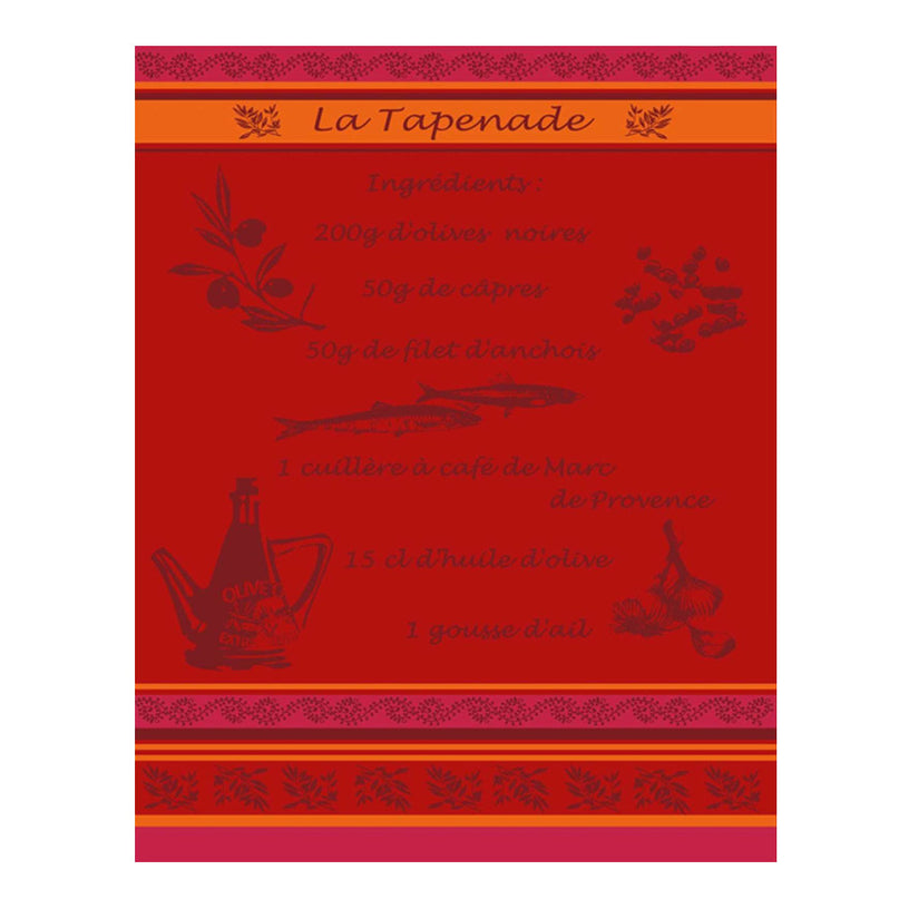 Torchon rectangle coton tissé jacquard Recette Tapenade Rouge 50 cm X 70 cm