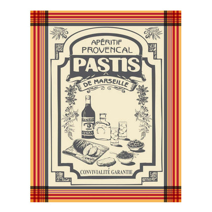 Torchon rectangle coton tissé jacquard Pastis Apéritif Provençal 50 cm X 70 cm