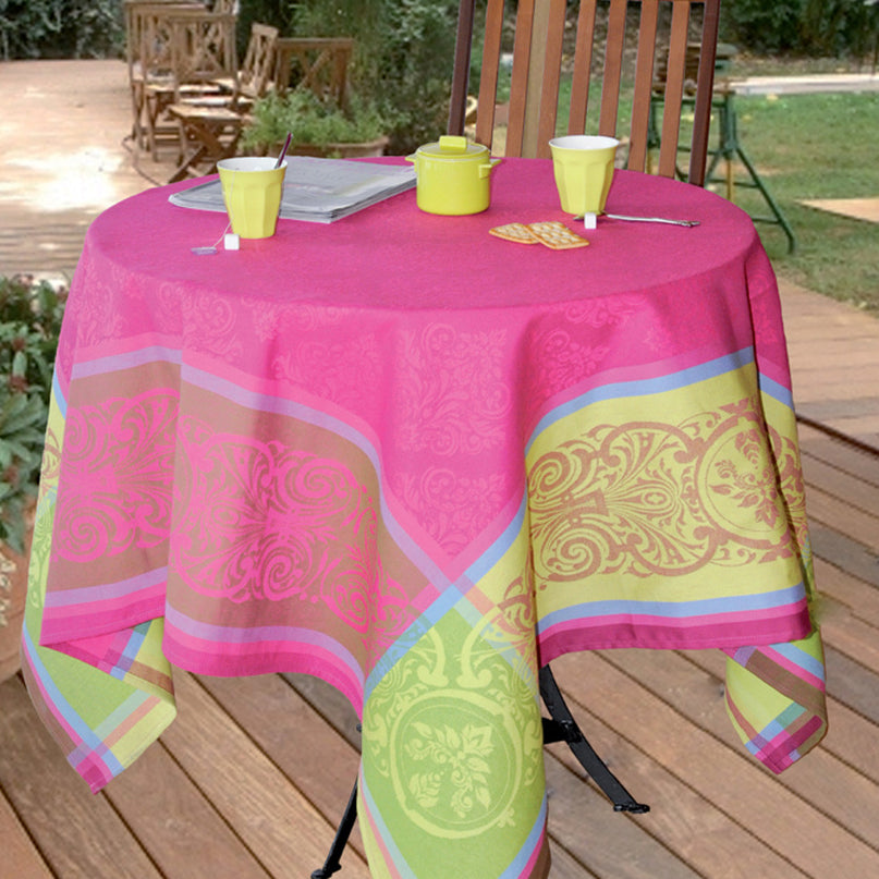 Nappe jacquard carrée coton tissé traité téflon prodige fushia 160 cm x 160 cm