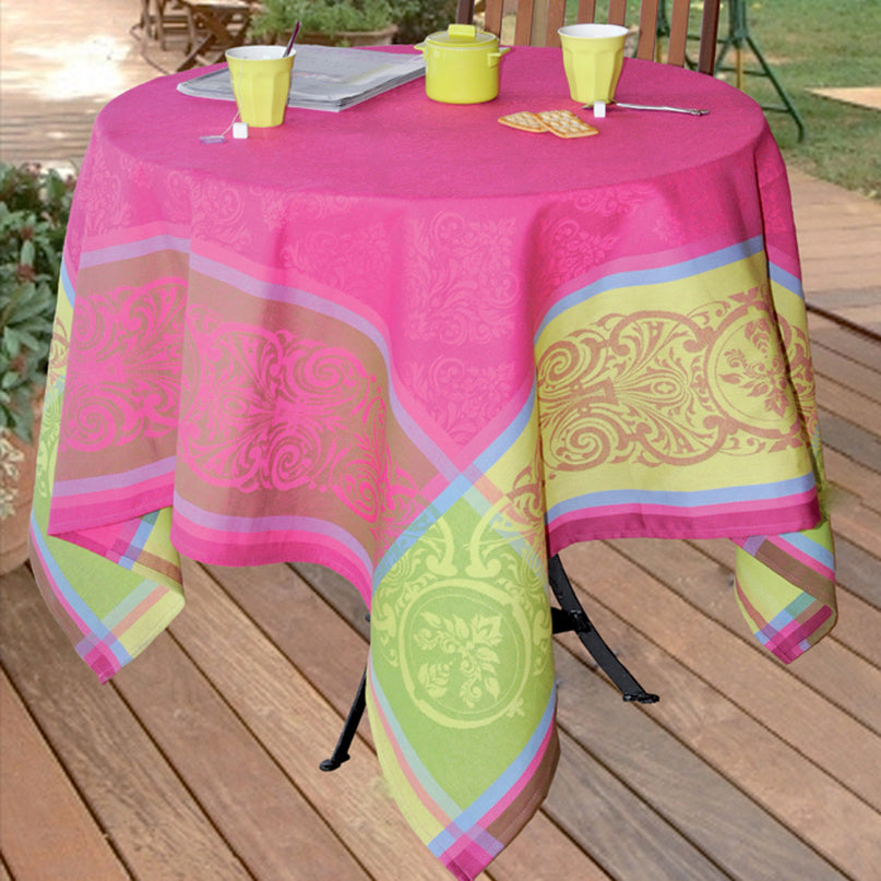 Nappe jacquard carrée coton tissé traité téflon prodige fushia 160 cm x 160 cm