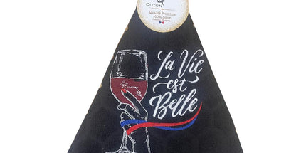 Essuie main rond en éponge Tissage Jacquard noir La vie est belle Qualité Premium