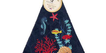 Essuie main rond en éponge coton jacquard qualité premium Marin bleu marine