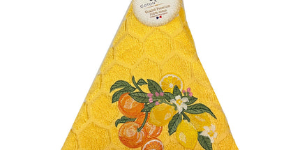Essuie main rond en éponge coton jacquard qualité premium agrume jaune