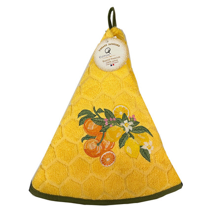 Essuie main rond en éponge coton jacquard qualité premium agrume jaune