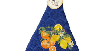 Essuie main rond en éponge coton jacquard qualité premium agrume Bleu