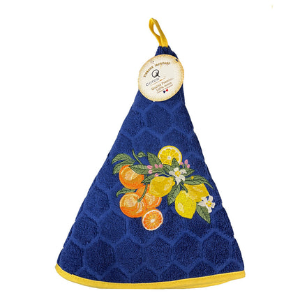Essuie main rond en éponge coton jacquard qualité premium agrume Bleu