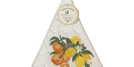 Essuie main rond en éponge coton jacquard qualité premium agrume Blanc