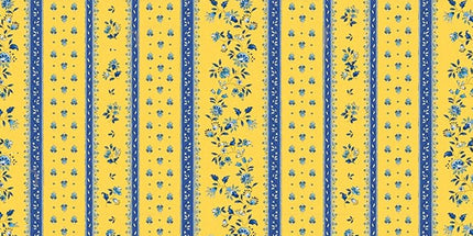 Tissu au mètre coton provençale Figuerolles jaune bleu rayure en 160 cm de large
