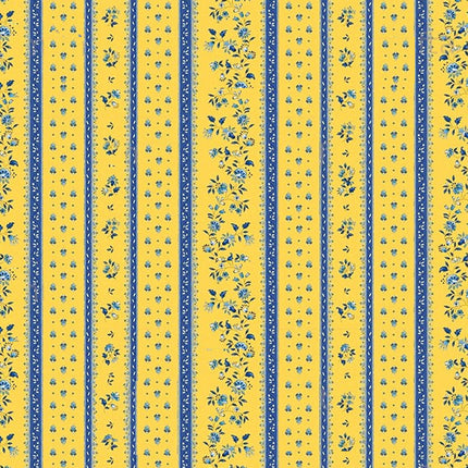 Tissu au mètre coton provençale Figuerolles jaune bleu rayure en 160 cm de large