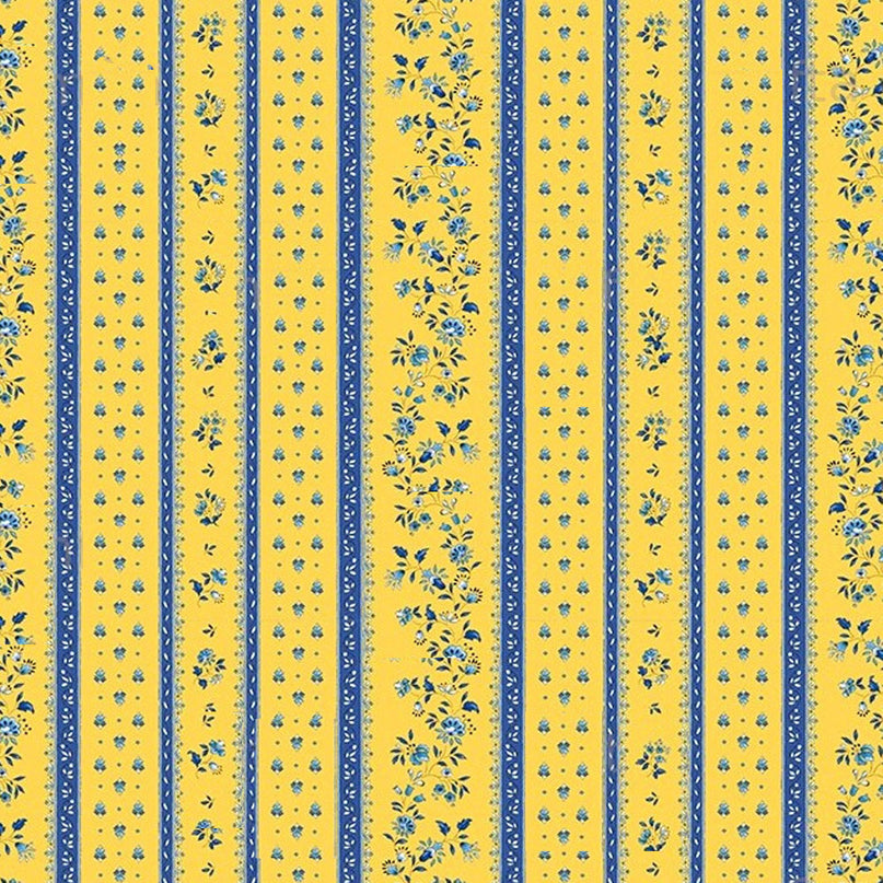Tissu au mètre coton provençale Figuerolles jaune bleu rayure en 160 cm de large