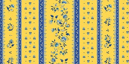 Tissu au mètre coton provençale Figuerolles jaune bleu rayure en 160 cm de large