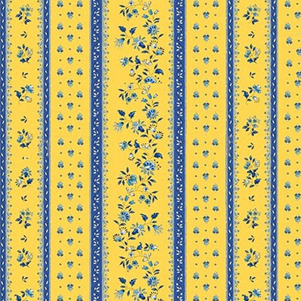 Tissu au mètre coton provençale Figuerolles jaune bleu rayure en 160 cm de large