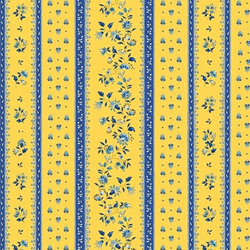 Tissu au mètre coton provençale Figuerolles jaune bleu rayure en 160 cm de large