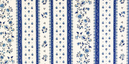 Tissu au mètre coton provençale Figuerolles blanc bleu rayure en 160 cm de large